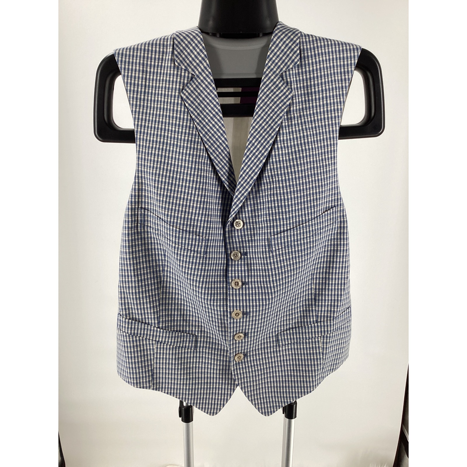 Ralph Lauren Purple Label Mens Gingham Check Vest Waistcoat Blue White Italy